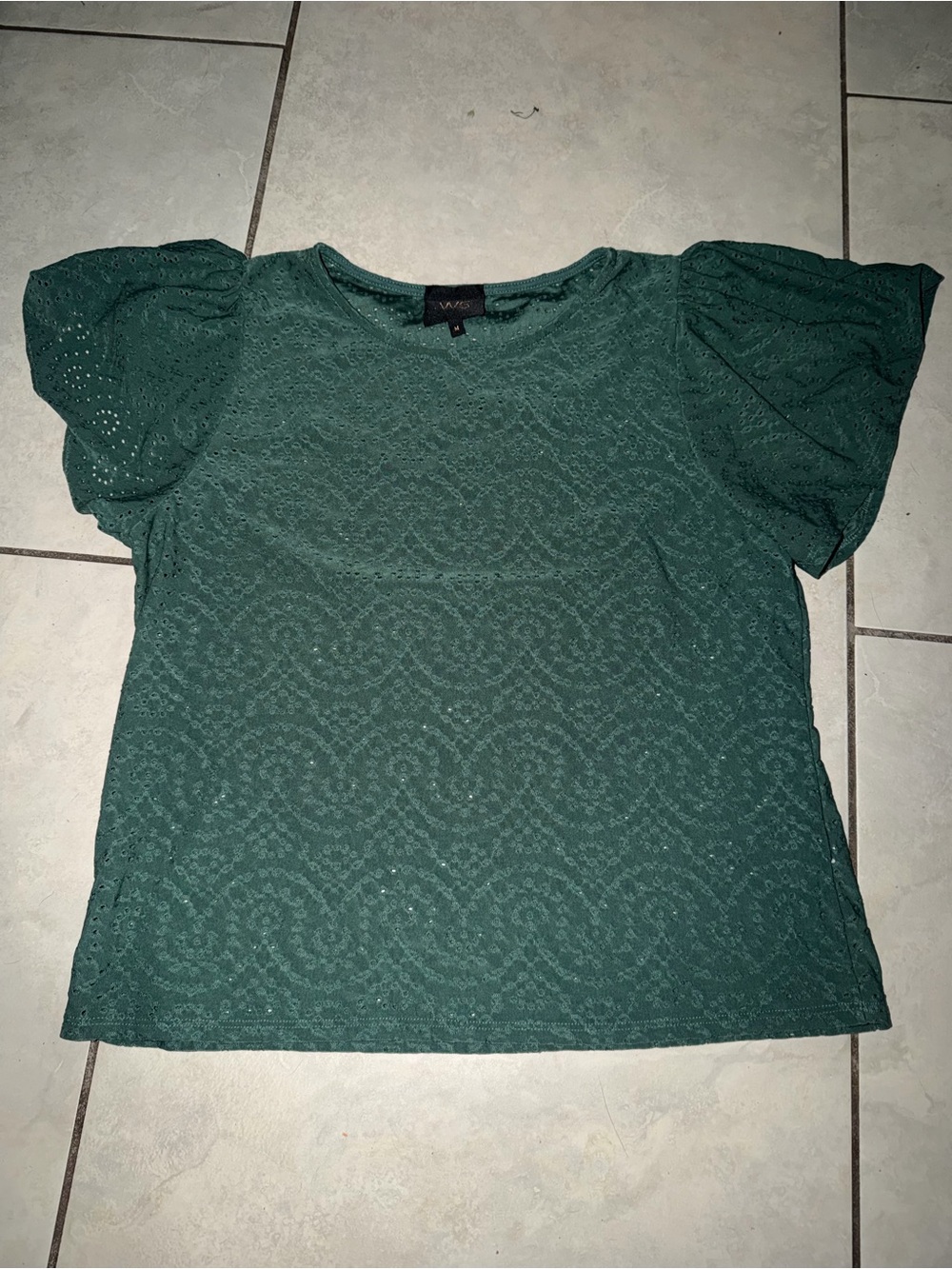 W5 Emerald Green Lace Puff Sleeve Top